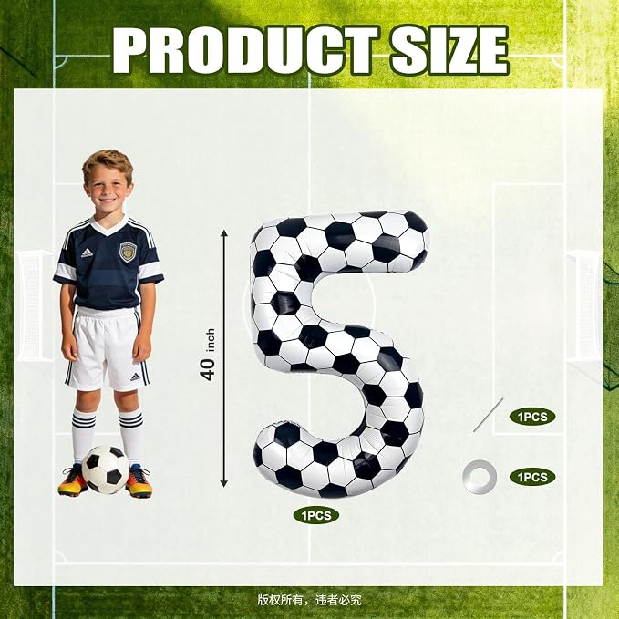 40 Inch Soccer Number 5 Foil Balloon, Soccer Birthday Party Decorations | - Image 2