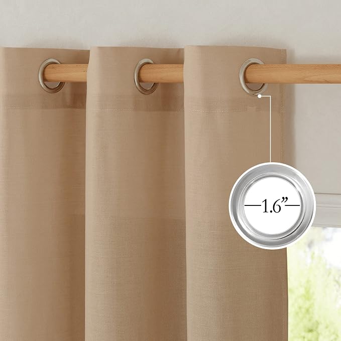 NICETOWN Taupe Linen Curtains for Bedroom, Thick Flax Privacy Added Light - Image 2