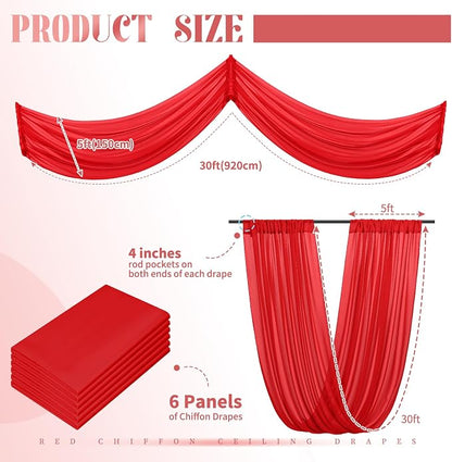 Showgeous 6 Panels Red Ceiling Drapes - Image 2