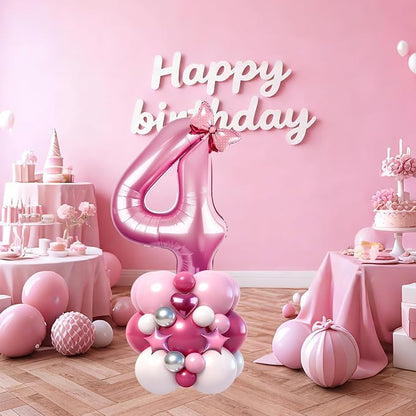 40 Inch Pink Number 4 Balloon Tower Set, Pastel Number Four Foil Balloon - Image 3
