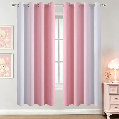 Pink and Greyish White Ombre Blackout Curtains 72 Inch Long - Image 2