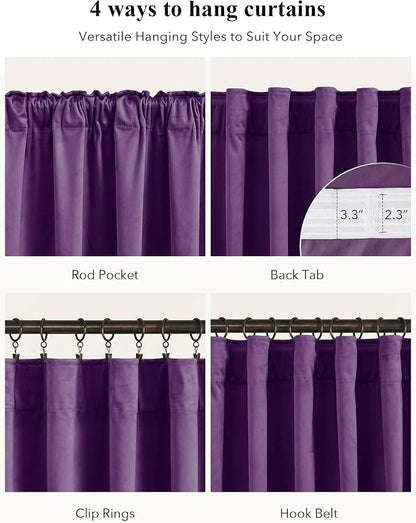 Purple Velvet Curtains for Grils Bedroom Nursery, W52 x L108, Modern Back Tab - Image 2