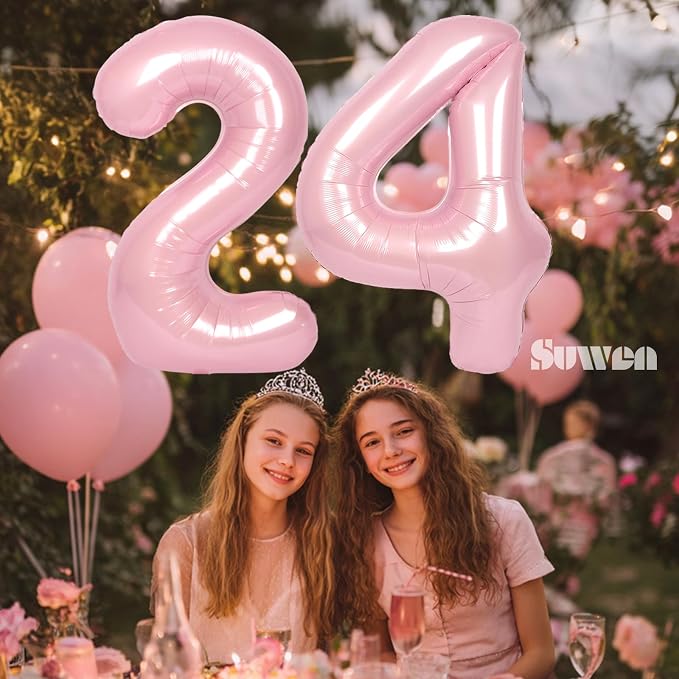 SUWEN 40 Inch Large Pink 24 Number Balloons Big Foil Helium Number Balloons 0-9 - Image 2