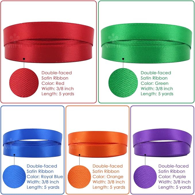 3/8 Inch Satin Ribbon Set – 10 Rolls Rainbow Double Face Ribbon - Image 4