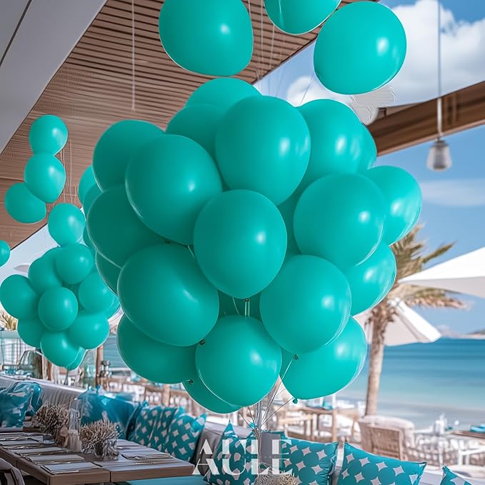 AULE 50Pcs Latex 12 Inch Teal Blue Balloons | Happy Birthday Pool Party - Image 5
