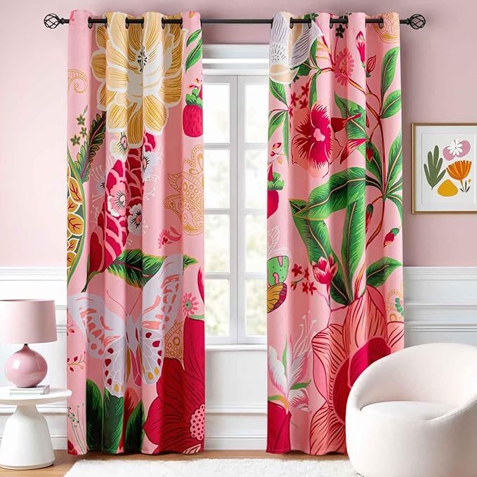 Tyrot Pink Boho Floral Blackout Curtains by TyrotHomeDecor