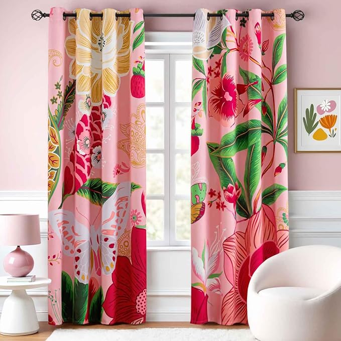 Tyrot Pink Boho Floral Blackout Curtains by TyrotHomeDecor