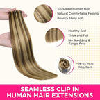 Lashey Seamless Clip in Hair Extensions Human Hair 24 Inch 110g 7pcs Balayage Ash Brown to Honey Blonde Long Straight Clip in Hair with PU Weft for Black Women