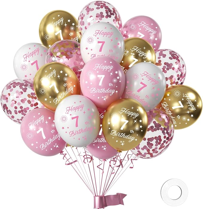 Pink 7th Birthday Balloons by Hongplus