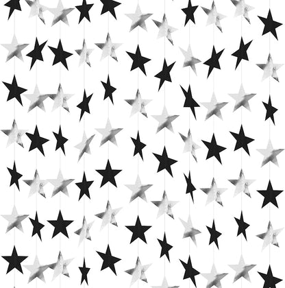 BEISHIDA Black Silver Star Garland Decor Twinkle Paper Star Streamers Backdrop by Beishida
