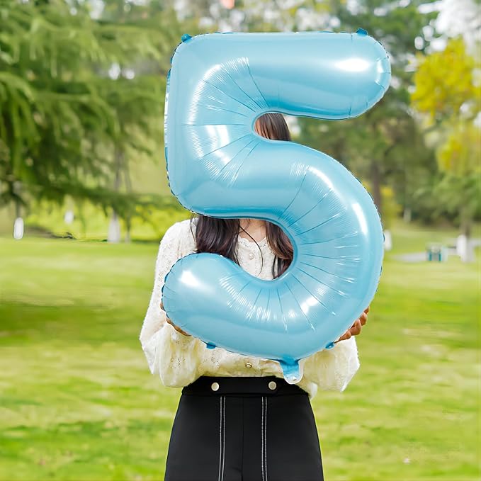 40 Inch light blue Number Balloons, Helium Mylar Foil Number Balloons - Image 2