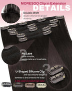 Moresoo Dark Brown Hair Extensions Clip ins Short Double Weft Clip in Extensions Real Human Hair Brown for Women Straight 80g/5pcs 12 inch