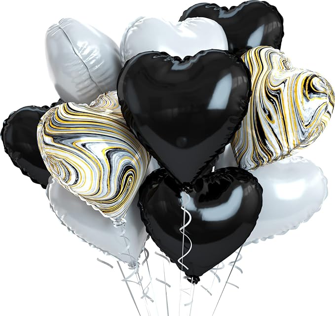 Black White Foil Heart Balloons, Valentines Balloons 18inch Black Foil Balloon by BIAPIAN