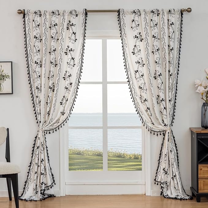 F-CHU Black Floral Curtains for Living Room Bedroom Farmhouse French Country - Image 5