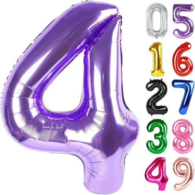 Purple Number 4 Balloon 40 Inch, 4th Birthday Party Decorations Men Women | by IWERP