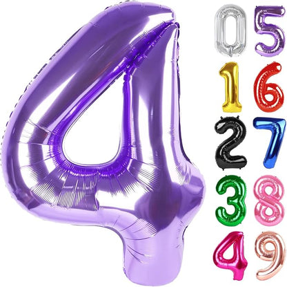 Purple Number 4 Balloon 40 Inch, 4th Birthday Party Decorations Men Women | by IWERP