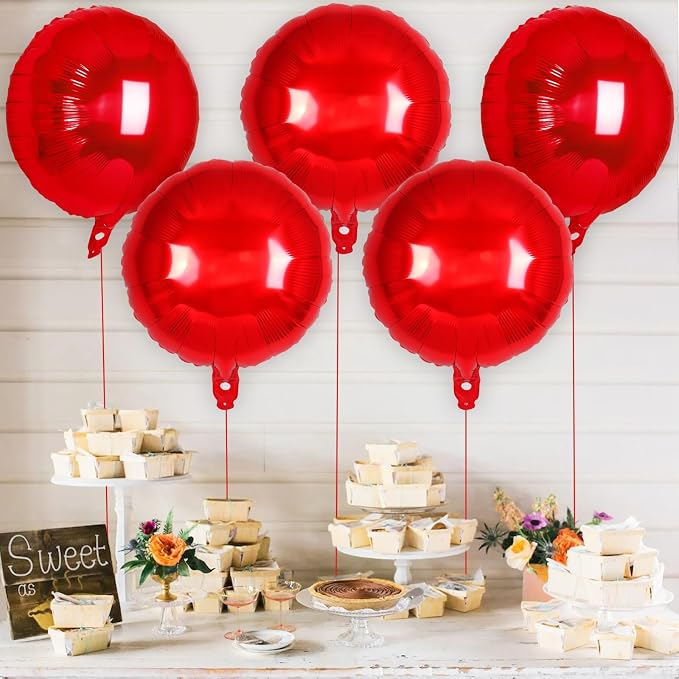 20 Pcs Red Round Shaped Balloons, 18 Inch Round Foil Balloon, Giant Round Mylar - Image 3