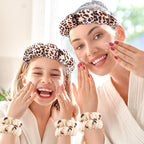 Zkptops Spa Headband for Washing Face Wristband Set Sponge Makeup Skincare Velvet Fabric Bubble Soft Get Ready Hairband for Women Girl Puffy Padded Headwear Non Slip Thick Hair Accessory(Leopard 1)
