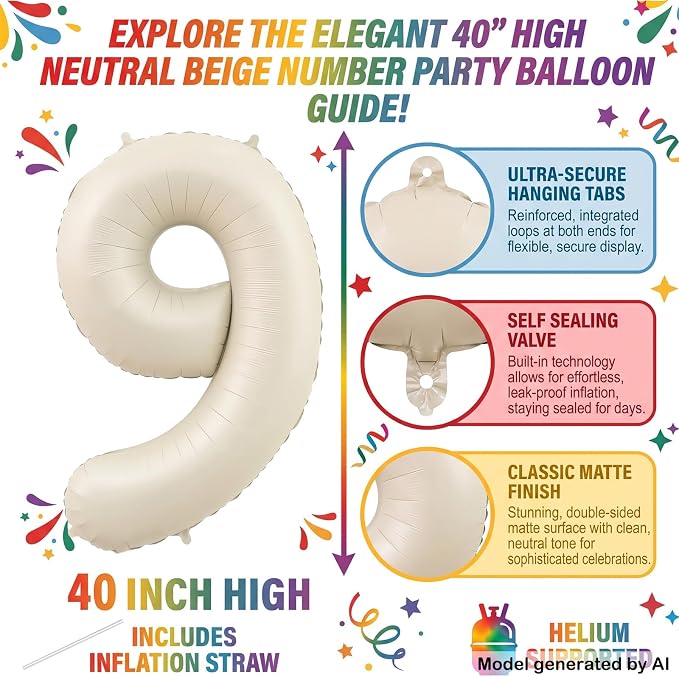 40" Beige Foil Number 19 Balloon - Image 2
