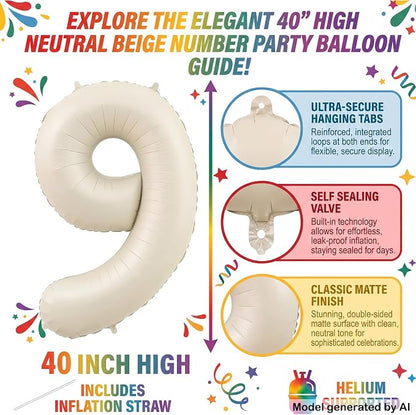 40 Inch Cream Foil Number 9 Balloon - Image 2