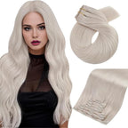 Moresoo Seamless Blonde Clip in Hair Extensions Human Hair White Platinum Blonde Human Hair Clip in Extensions for Long 22 Inch Pure Weft 120g/7pcs