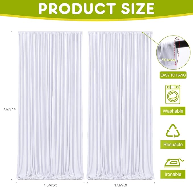 White Backdrop Curtain for Wedding Parties Backdrop Drapes 10x10FT | Wrinkle - Image 2