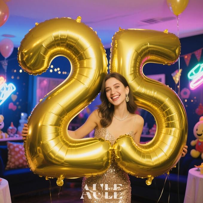 AULE 40 Inch Gold 25 Balloon Number Foil 0-9 Birthday Big Numbers | Birthday - Image 2