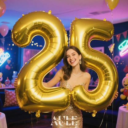 AULE 40 Inch Gold 25 Balloon Number Foil 0-9 Birthday Big Numbers | Birthday - Image 2