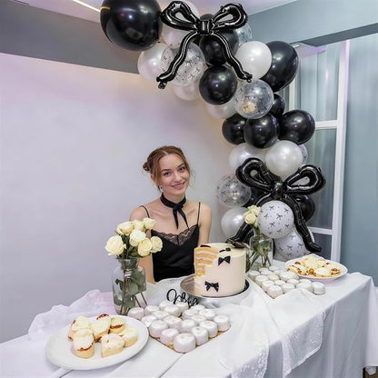 Black Bow Balloons, 12Inch Pearl Black and White Bow Print Balloon - Image 4