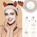 Jowmoy Headband, Face Wash Headband, Cute Antlers Design, Made of Elastic Microfiber, for Women Makeup Shower Spa, 1 Count