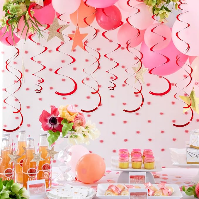 24 PCS Red Hanging Swirl, Sparkle Ceiling Hanging Decorations, Plastic Streamer - Image 2