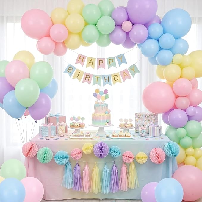 RUBFAC Pastel Balloons Macaron Rainbow Balloon Arch Kit 154pcs | Pastel Rainbow - Image 7