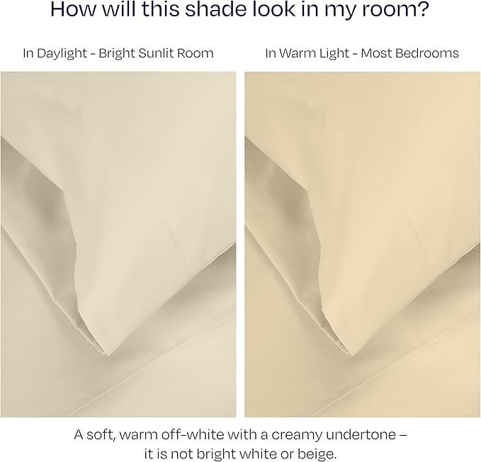 California Design Den Pillow Covers Queen Size Set of 2-1000 Thread Count Sateen, Soft & Thick 100% Cotton Pillowcases Standard/Queen - Ivory (Creamy Beige Tone)