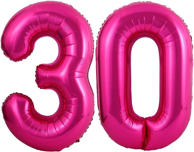 Hot Pink 30 Number Balloons, 40 Inch Giant Number 30 Balloons Foil Mylar Helium by Lovoir