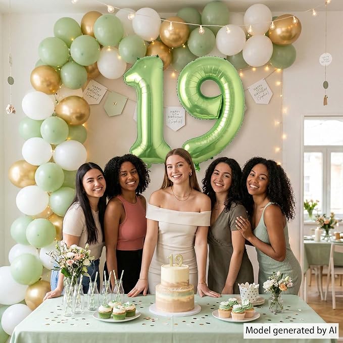 Light Green Number 19 Balloon 40 Inch, Glossy Double Digit Milestone Decor | - Image 2