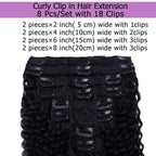 Curly Clip In Extension Human Hair 3C 4A Kinky Curly Clip Ins Full Head for Black Women Brazilian Remy Human Hair Natural Color 8Pcs with18clips 120g/Set (28 inch, curly wave)
