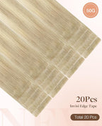 GOO GOO Invisi Edge Tape in Hair Extensions Human Hair, 18ET90A Natural Blonde Balayage 20pcs 20inch 50g, Virgin Remy Hair, Seamless Injected Tape, Natural Look