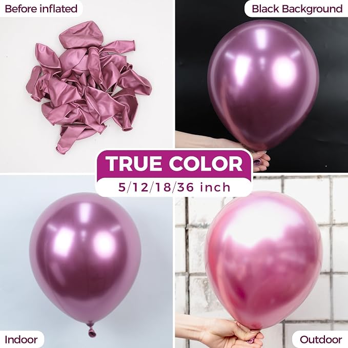Bezente Metallic Hot Pink Latex Party Balloons 100 Pack 12 inch | Chrome Dark - Image 2