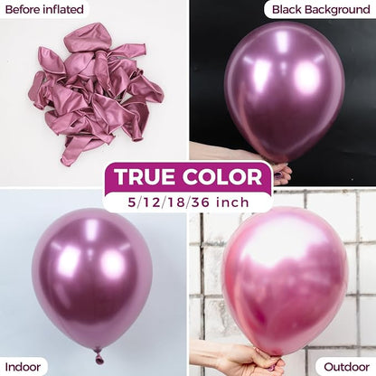 Bezente Metallic Hot Pink Latex Party Balloons 100 Pack 12 inch | Chrome Dark - Image 2
