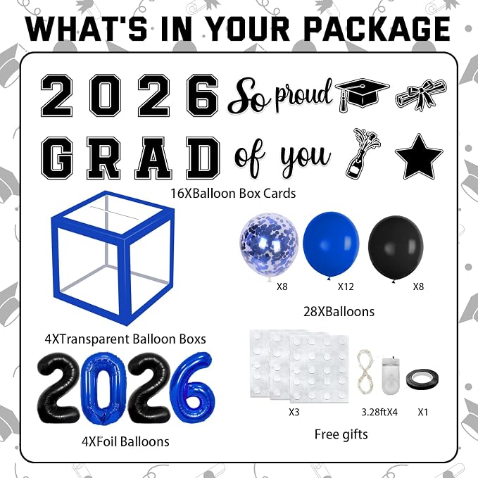 2026 Graduation Balloon Boxes Decorations – Clear Balloon Box Stack - Image 2