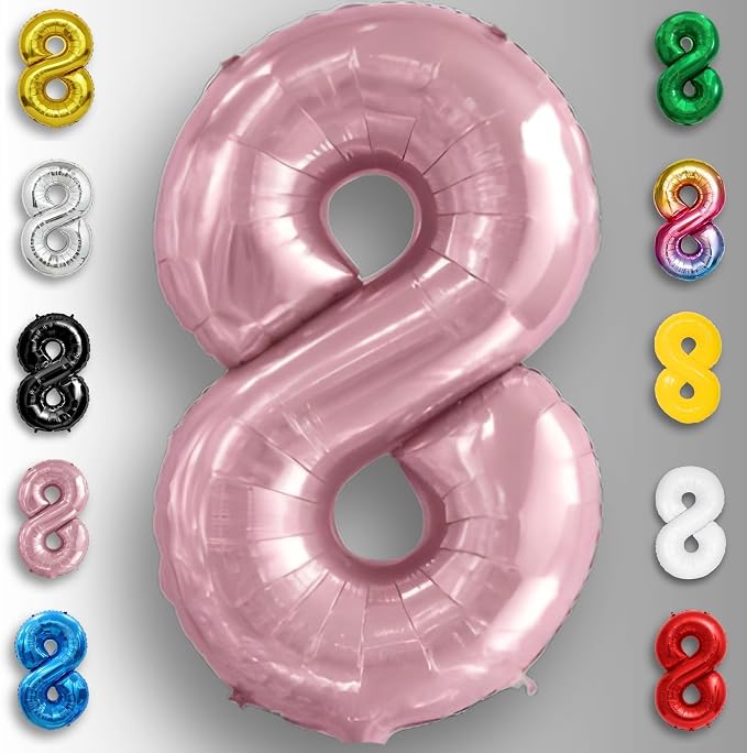 Pink Pearl Number Balloon 8 Mylar Foil Macaron Balloons 40 inch - Image 2