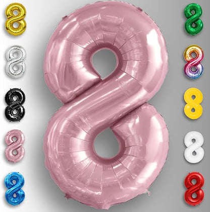 Pink Pearl Number Balloon 8 Mylar Foil Macaron Balloons 40 inch - Image 2