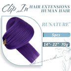 RUNATURE Purple Clip in Hair Extensions Human Hair 20 Inch Straight Clip in Purple Hair Extensions Colorful Human Hair, Easy to Install 70g 5pcs