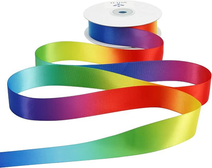 Satin Ribbon 1 inch Rainbow Ribbon Rainbow Satin Ribbons Neon Color Ribbons by MEEDEE