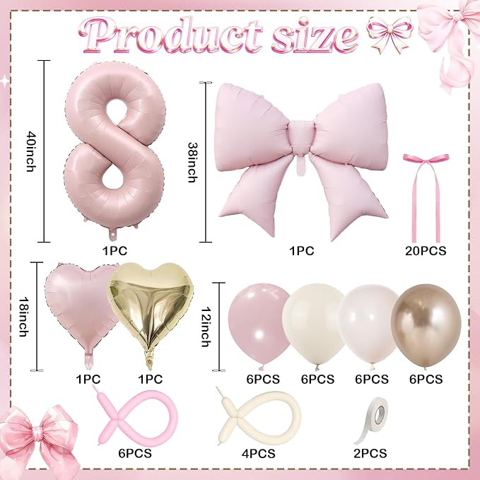 40 Inch Dusty Pink Balloon Number 8, Dusty Blush Pink Gold Cream Beige Latex - Image 3