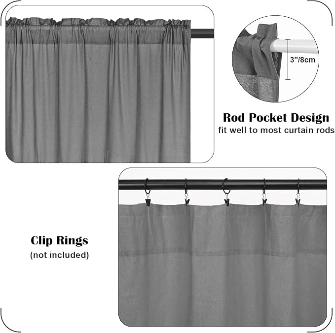 Farmhouse Swag Curtain, Boho Cotton Linen Valance Curtain, Country Rod Pocket - Image 3