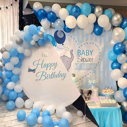 62pcs Blue Silver White Confetti Balloons Kit, 12 Inch White Royal Blue - Image 2
