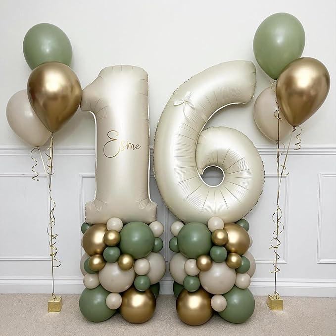 Number 6 Balloon Beige, 40 Inch Large Cream Foil 6 Helium Balloons - Image 3