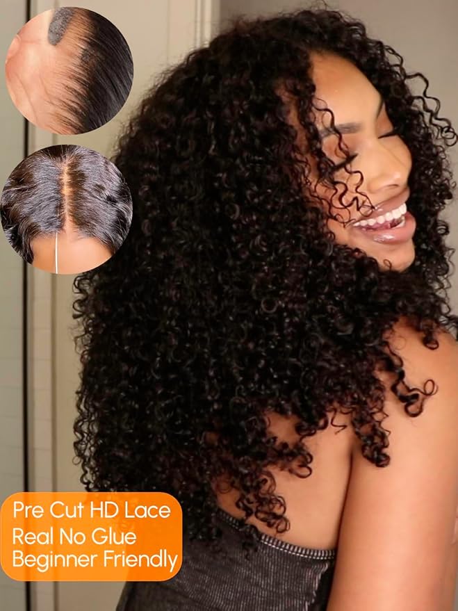 Julia Hair Bye Bye Knots Glueless Wig Curly Pre Cut Lace Front Wigs Human Hair for Women 12A Upgrade 7x5 Lace Closure Wig Pre Plucked with Pre Bleached Knots Put on and Go Natural Color 22 Inch