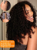 Julia Hair Bye Bye Knots Glueless Wig Curly Pre Cut Lace Front Wigs Human Hair for Women 12A Upgrade 7x5 Lace Closure Wig Pre Plucked with Pre Bleached Knots Put on and Go Natural Color 24 Inch